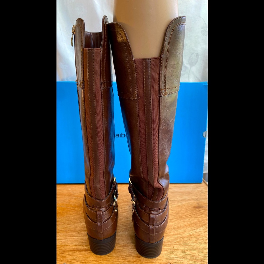 LIZ CLAIBORNE LC GOLD-BUCKLED “TORY” HEELED RIDING BOOTS - Picture 11 of 15